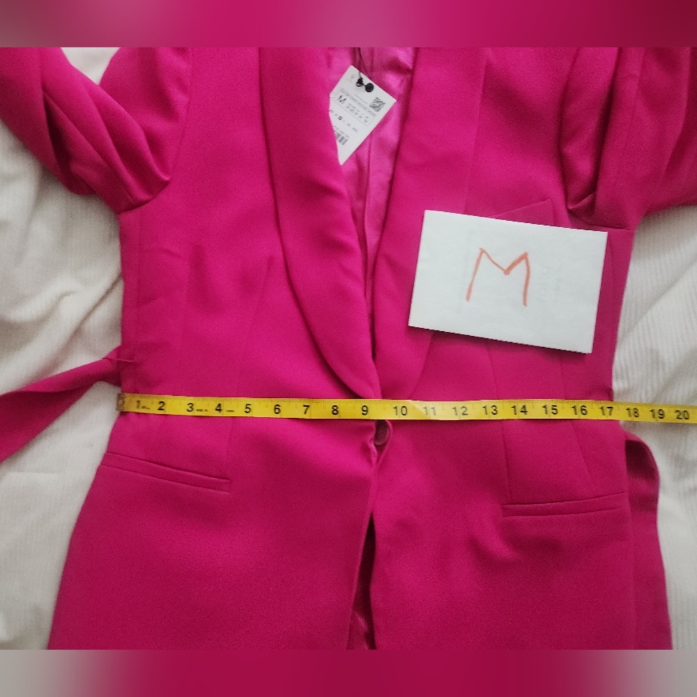 ZARA Zw co-ord set Tuxedo Collar Blazer Belted + Pants neon Fuschia Sz M BNWT - Picture 6 of 15